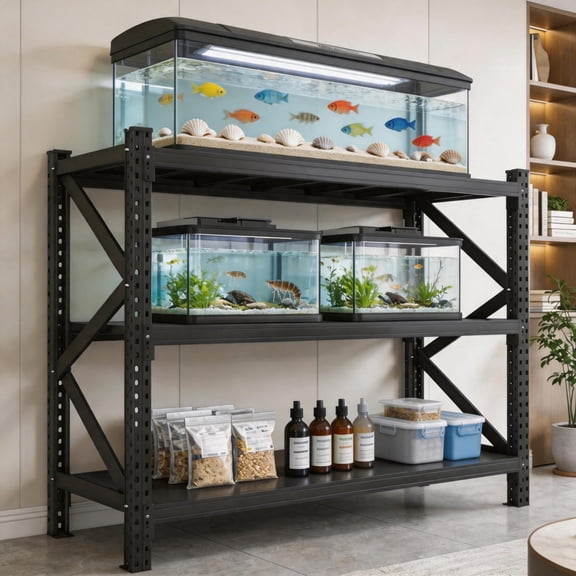 Large Capacity 3 Tier Garage Shelving, 5000LBS Overload Resistant Metal Shelves, Adjustable Utility Rack for Cluttered Storage Areas, Black, 67"W x 20"D x 63"H