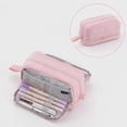thumbnail image 1 of Large Capacity 4 Compartment Pencil Box, 8.7x3.9x3.7in Multi Layer Zipper Stationery Organizer Multifunctional Colorful Pen Bag for Student Supply Pink, 1 of 6