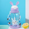 thumbnail image 1 of Large Capacity 500ml Kids Water Bottle With Straw Cute Cartoon Rabbit Antlers Design Spill Proof Lightweight For School Travel, 1 of 7