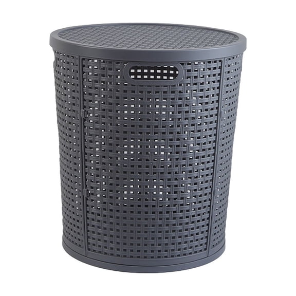 Large Capacity 55L Dirty Clothes Basket - Plastic Woven Rattan-Style Storage Organizer for Laundry & Toys (Gray, Indoor/Outdoor Use)