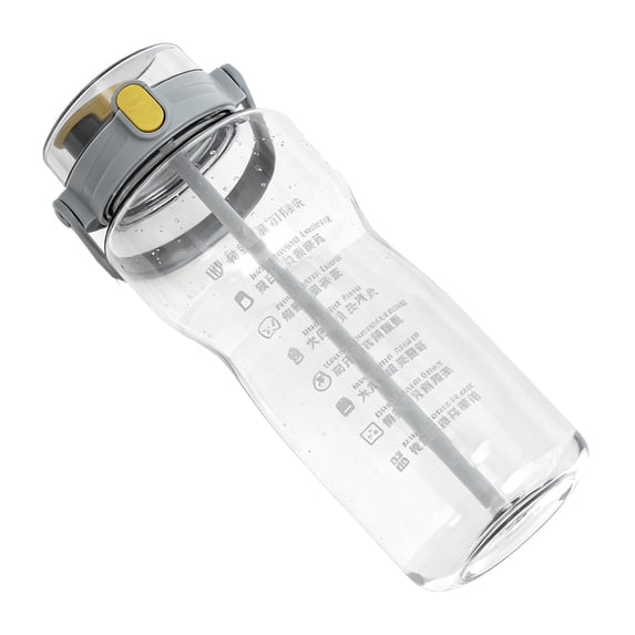 Large Capacity 68 oz Fitness Water Bottle Double Straw Lid Time Markers Handle Sleek Lightweight Water Jug Gray