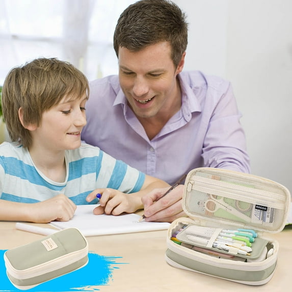 Large Capacity 8.5" Pencil Case with Dual Windows - Expandable Office Supply Organizer Makeup Travel Bag Dorm Essential(Green)