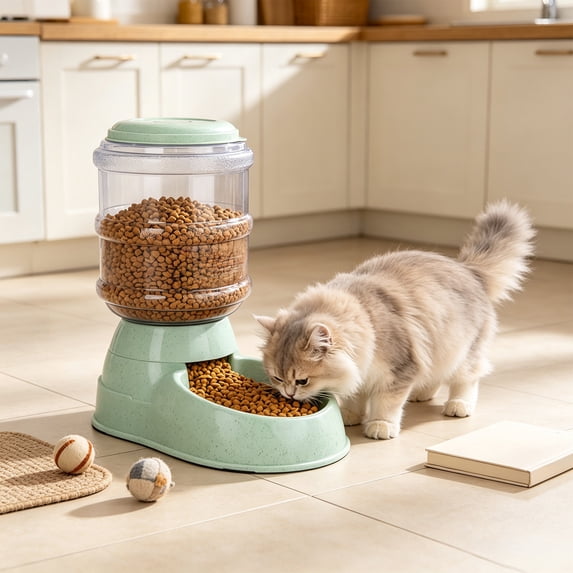 Large Capacity Automatic Dry Pet Food Feeder Plastic Gravity Dispenser for Cats Dogs Puppies Kittens Indoor Daily Feeding,Green