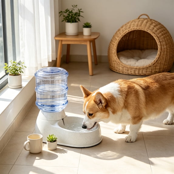 Large Capacity Automatic Pet Water Dispenser Gravity Continuous Refill Drinking Bowl Waterer for Cats Dogs Puppies Kittens Home Indoor