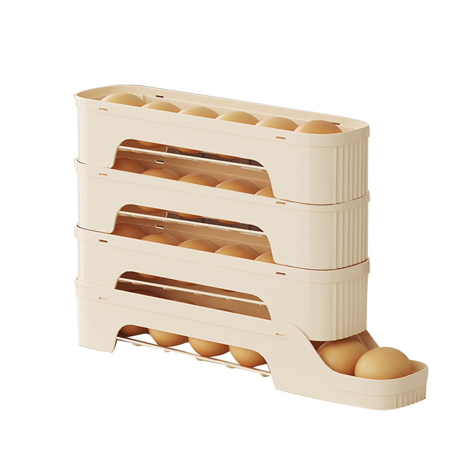 Large Capacity Automatic Scrolling Refrigerator Egg Rack Organizer Stackable Food Grade Sliding Tray Container For Kitchen Fridge Door Storage