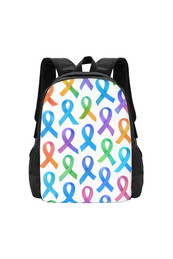 Large Capacity Backpack 16.512.55.5in Widened Shoulder Strap Design Main Bag Large Top Handle Belt Adjustable Shoulder Strap Cancer Awareness Ribbon Pattern - Ombr Flow