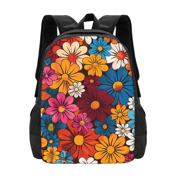 Large Capacity Backpack 16.5×12.5×5.5in Widened Shoulder Strap Design Main Bag Large Top Handle Belt Adjustable Shoulder Strap Colorful Floral Pattern Groovy Flowers (1)