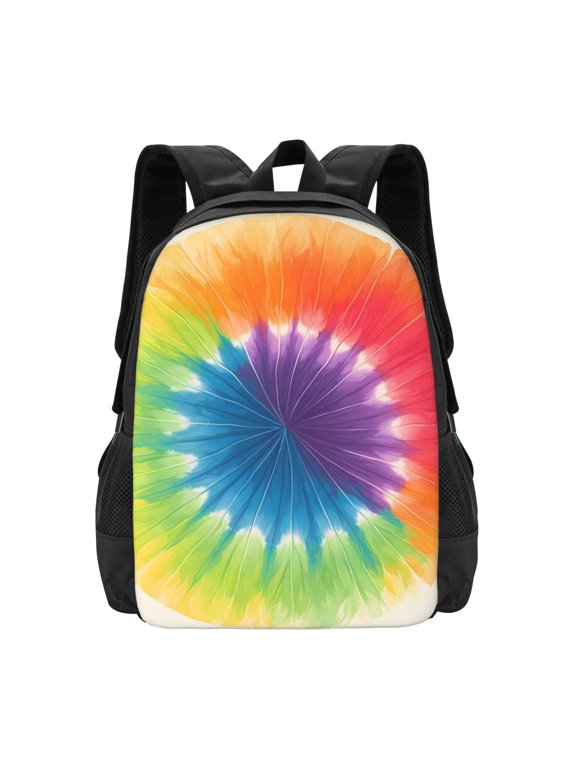 Large Capacity Backpack 16.512.55.5in Widened Shoulder Strap Design Main Bag Large Top Handle Belt Adjustable Shoulder Strap Darkorchid Tie Dye Background Rainbow Colors