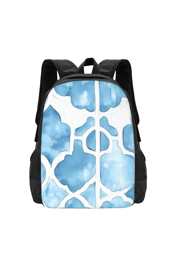Large Capacity Backpack 16.512.55.5in Widened Shoulder Strap Design Main Bag Large Top Handle Belt Adjustable Shoulder Strap Lightskyblue Moroccan Trellis Hand-Drawn Sketch_3