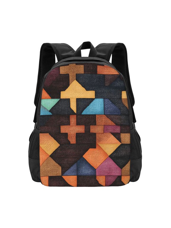 Large Capacity Backpack 16.512.55.5in Widened Shoulder Strap Design Main Bag Large Top Handle Belt Adjustable Shoulder Strap Saddlebrown Colorful Houndstooth Hand-Drawn Sketch_1