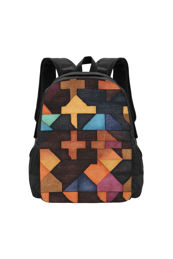 Large Capacity Backpack 16.512.55.5in Widened Shoulder Strap Design Main Bag Large Top Handle Belt Adjustable Shoulder Strap Saddlebrown Colorful Houndstooth Hand-Drawn Sketch_1