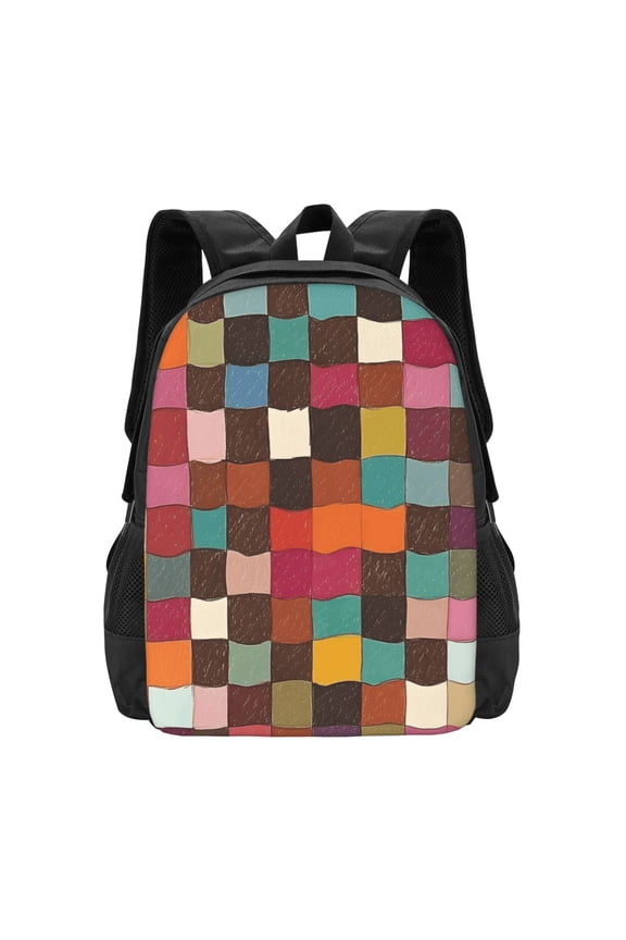 Large Capacity Backpack 16.512.55.5in Widened Shoulder Strap Design Main Bag Large Top Handle Belt Adjustable Shoulder Strap Saddlebrown Colorful Houndstooth Hand-Drawn Sketch_4