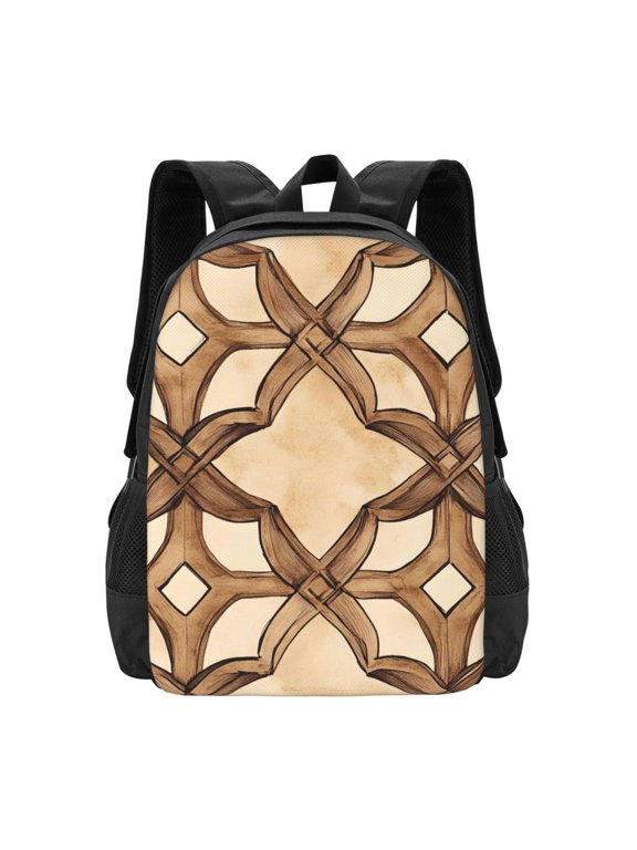 Large Capacity Backpack 16.512.55.5in Widened Shoulder Strap Design Main Bag Large Top Handle Belt Adjustable Shoulder Strap Sandybrown Moroccan Trellis Hand-Drawn Sketch_4
