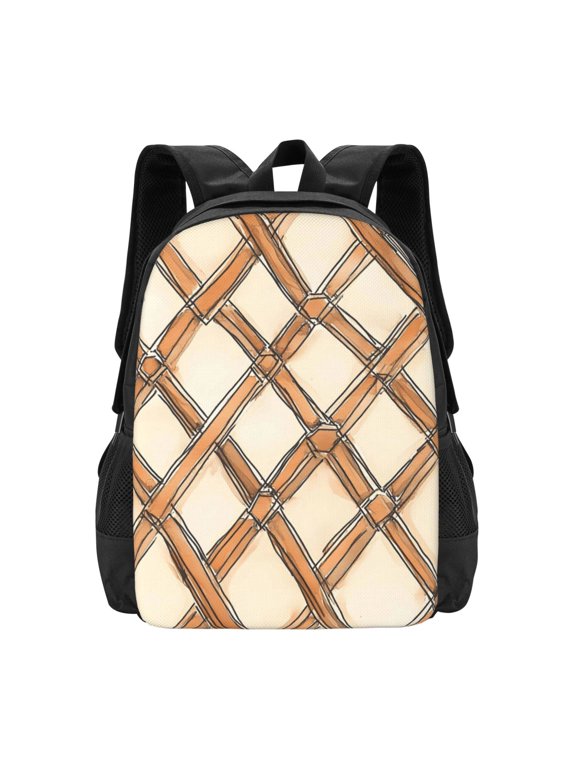 Large Capacity Backpack 16.512.55.5in Widened Shoulder Strap Design Main Bag Large Top Handle Belt Adjustable Shoulder Strap Sandybrown Moroccan Trellis Hand-Drawn Sketch_3
