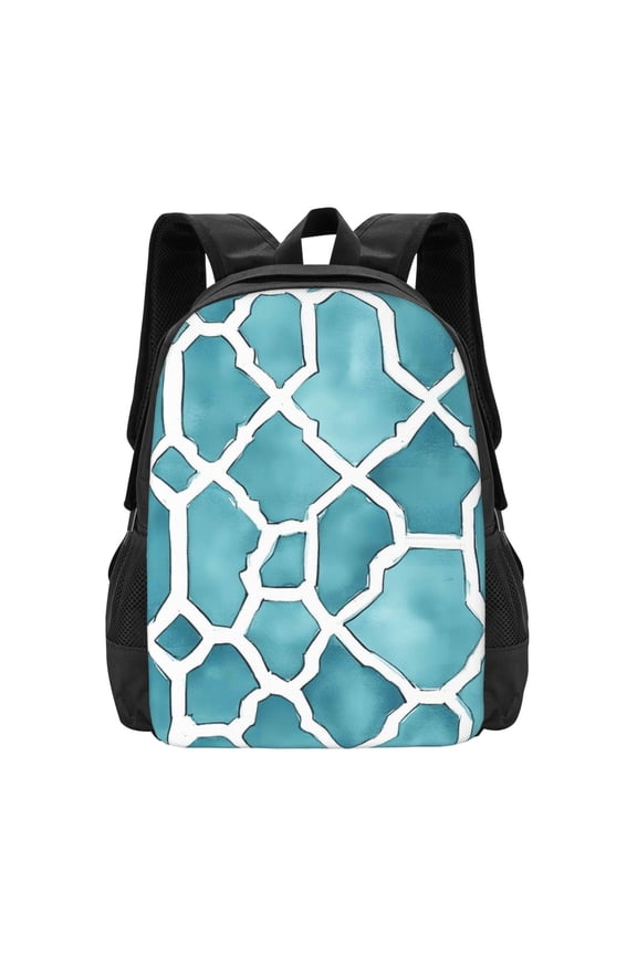 Large Capacity Backpack 16.512.55.5in Widened Shoulder Strap Design Main Bag Large Top Handle Belt Adjustable Shoulder Strap Turquoise Moroccan Trellis Hand-Drawn Sketch_62922_1