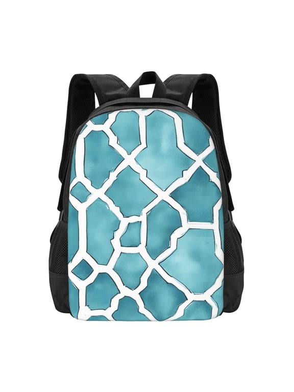 Large Capacity Backpack 16.512.55.5in Widened Shoulder Strap Design Main Bag Large Top Handle Belt Adjustable Shoulder Strap Turquoise Moroccan Trellis Hand-Drawn Sketch_62922_1