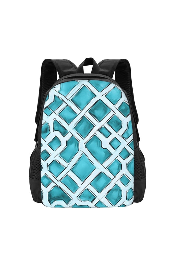 Large Capacity Backpack 16.512.55.5in Widened Shoulder Strap Design Main Bag Large Top Handle Belt Adjustable Shoulder Strap Turquoise Moroccan Trellis Hand-Drawn Sketch_3