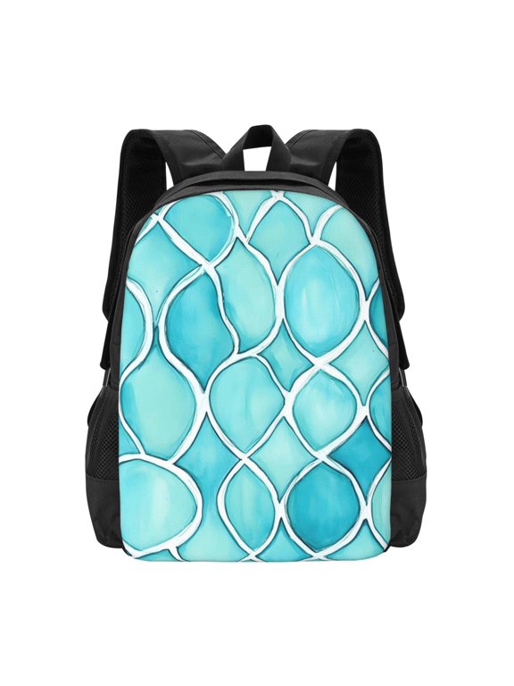 Large Capacity Backpack 16.512.55.5in Widened Shoulder Strap Design Main Bag Large Top Handle Belt Adjustable Shoulder Strap Turquoise Moroccan Trellis Hand-Drawn Sketch_4