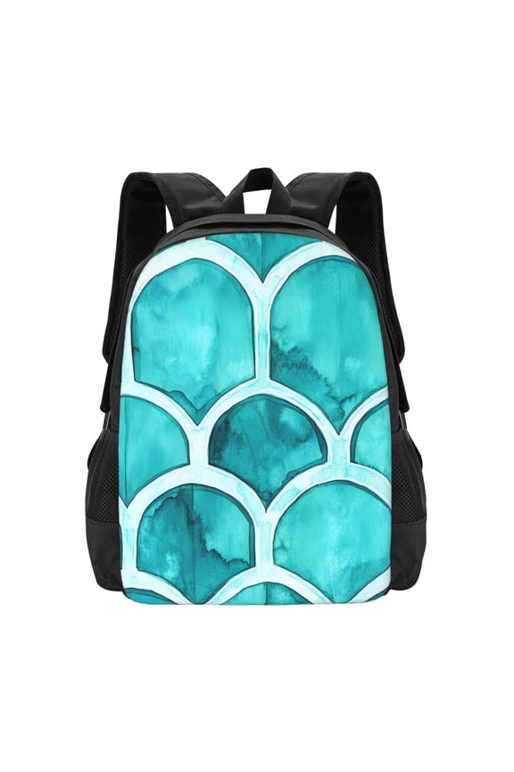 Large Capacity Backpack 16.512.55.5in Widened Shoulder Strap Design Main Bag Large Top Handle Belt Adjustable Shoulder Strap Turquoise Moroccan Trellis Hand-Drawn Sketch_2