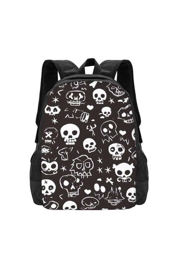 Large Capacity Backpack 16.512.55.5in Widened Shoulder Strap Design Main Bag Large Top Handle Belt Adjustable Shoulder Strap Weird Skull Head