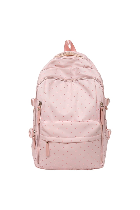 Large Capacity Backpack 18.11 Inch Polka Dot Nylon Lightweight Durable for Work Travel Commute Daily Use (Pink)