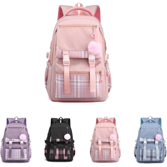 Large Capacity Backpack Aesthetic Cute Outdoor 15.6-Inch Laptop Computer Daypack (Pink)