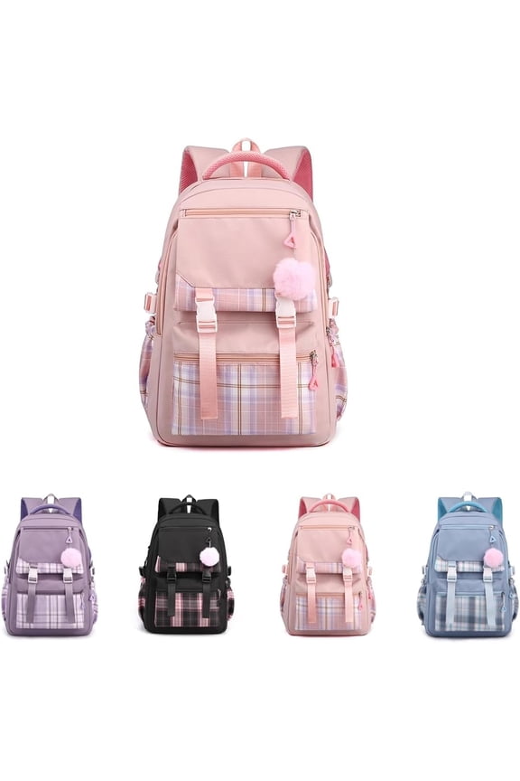 Large Capacity Backpack Aesthetic Cute Outdoor 15.6-Inch Laptop Computer Daypack (Pink)