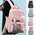 thumbnail image 1 of Large Capacity Backpack Aesthetic Cute Outdoor, 15.6-Inch Waterproof PU Backpack for School, With Lace Bows Detail, Pompon And Convertible Strap (Black), 1 of 5