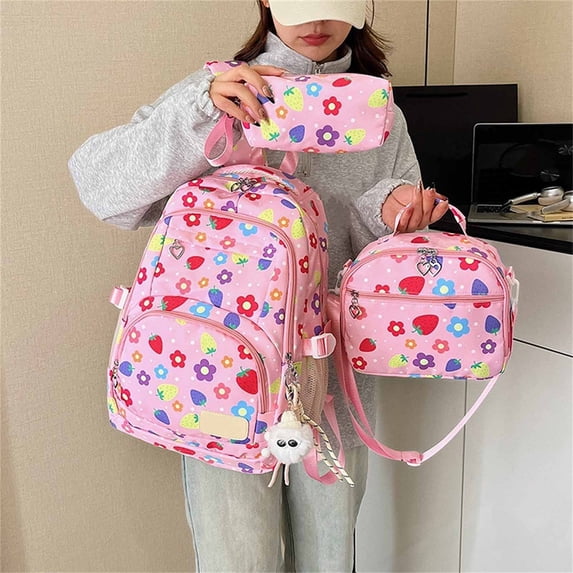 Large Capacity Backpack with Lunch Box Set, Cute Floral Backpack 3-in-1 Lightweight Lunch Bag and Pouch 2026 Back to School Backpack