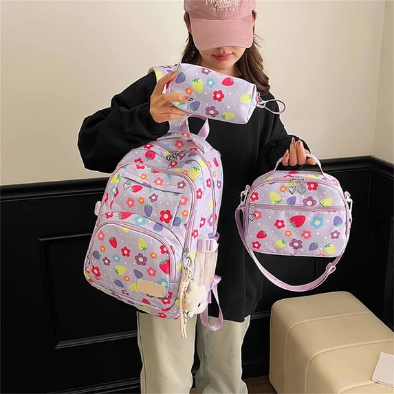 Large Capacity Backpack with Lunch Box Set, Cute Floral Backpack 3-in-1 Lightweight Lunch Bag and Pouch 2026 Back to School Backpack