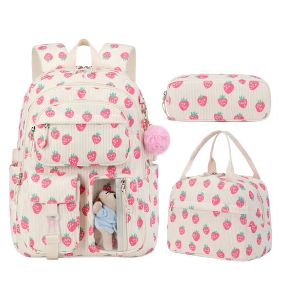 Large Capacity Backpack Student School Backpack Teen Lovely Strawberry Backpack,A