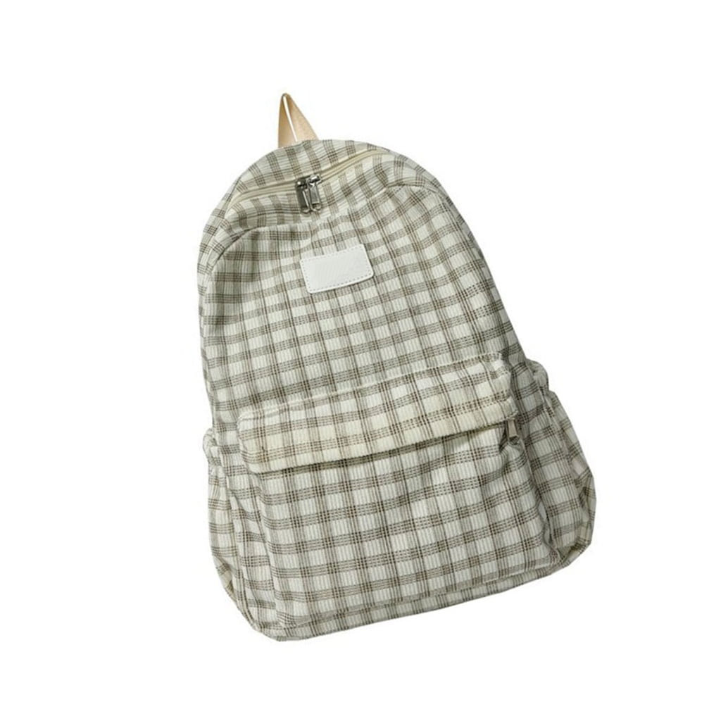 Large Capacity Backpack Student School Bag Corduroy Lattice  display picture 3
