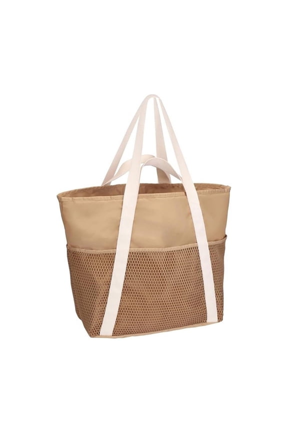 Large Capacity Beach Bag Colour Blocked Shoulder Bag Openwork Mesh Shopping Bag Travel Organiser