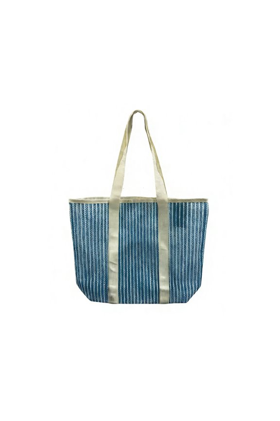 Large Capacity Beach Bag Colour Blocked Shoulder Bag Openwork Mesh Shopping Bag Travel Organiser