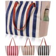 thumbnail image 1 of Large Capacity Beach Bags for Women Portable Durable Linen Beach Tote Shoulder Bags Vintage Striped Woven Straw Handbag With Zipper Inner Pockets PU handle For Mom Female Sister Wife Girlfriend Gift, 1 of 8