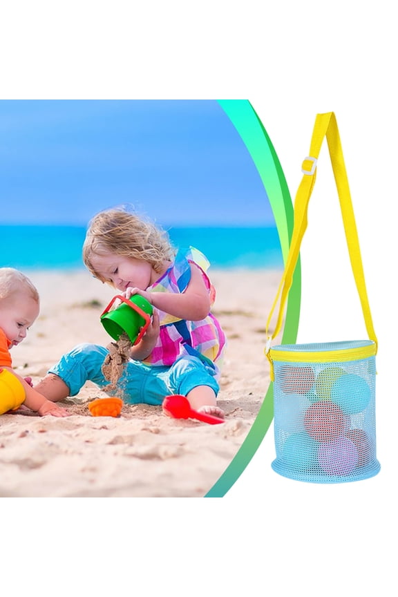 Large Capacity Beach Mesh Bag with Zipper Closure, Shell Collector Tote with Adjustable Shoulder Strap for Adults, Beach Mesh Bags for Sand Storage, Light Blue