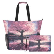 Large Capacity Beach Tote Bag Water Resistant Twill Fabric Gym Swim Bag Multi-Pocket Travel Bag Super Cool Cherry Trees