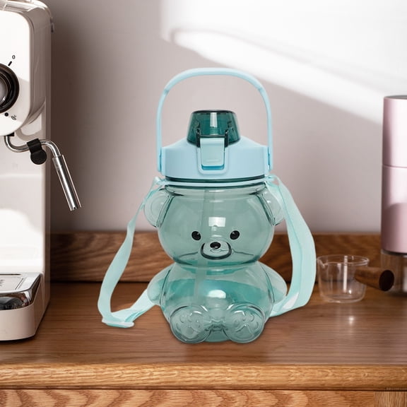 Large Capacity Bear Water Bottle 1400ml – Portable Leakproof Plastic Cup, BPA-Free, Straw Lid, Travel Drinkware, Lightweight, Transparent, Blue Pink Green, Easy Clean