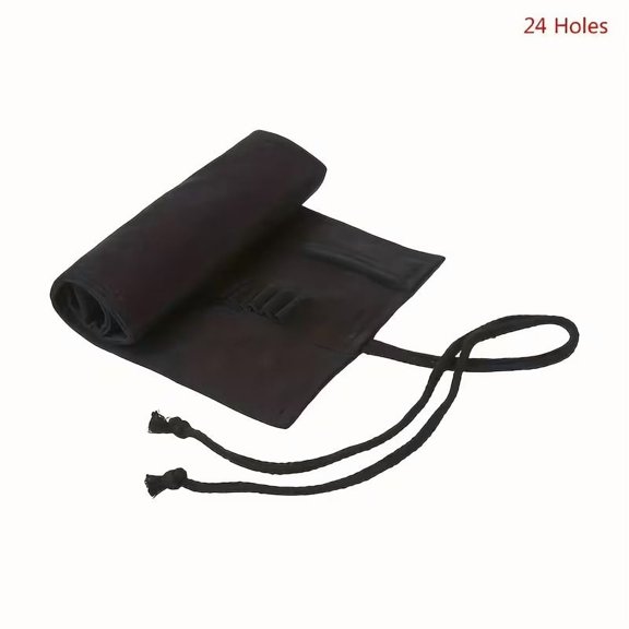 Large Capacity Black Canvas Pencil Roll Up Case 12 Slots 24 Slots Portable Art Supply Organizer for Artists Students Sketching Drawing Tools