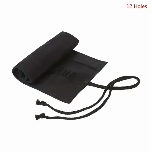 Large Capacity Black Canvas Pencil Roll Up Case 12 Slots 24 Slots Portable Art Supply Organizer for Artists Students Sketching Drawing Tools