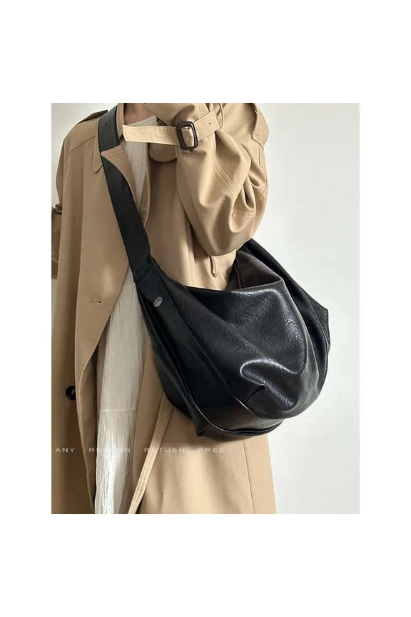 Large Capacity Black Soft Leather Tote Bag for Women - Vintage Design with Shoulder Strap