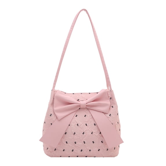 Large Capacity Bow Tote Bag for Women, Stylish Shoulder Bag for Commuting, Simple and Elegant Underarm Bag Available in White and Pink for Daily Use and Outings