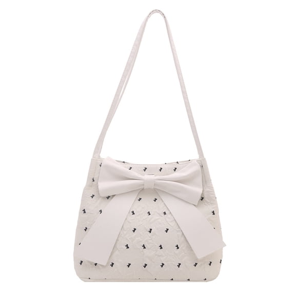 Large Capacity Bow Tote Bag for Women, Stylish Shoulder Bag for Commuting, Simple and Elegant Underarm Bag Available in White and Pink for Daily Use and Outings