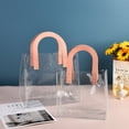 thumbnail image 1 of Large Capacity Brand New PVC Transparent U Shape Handle Waterproof Storage Bag Transparent Shopping Bags Clear Tote Bag Hand Gift Bag L PINK HANDLE, 1 of 8
