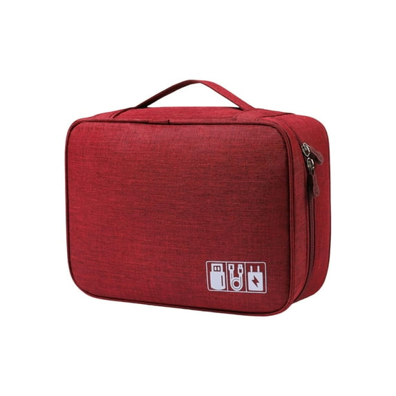 Large Capacity Cable Organizer Bag with Multiple Compartments - Charger Organizer Storage Case - Travel Electronics Accessories Storage Case for Chargers Cords Usb, Portable Tech Pouch Red, 7.8"
