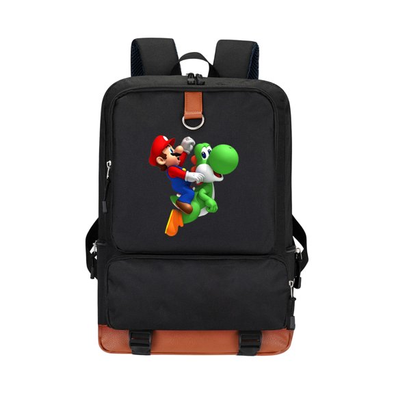 Large Capacity Canvas Backpack Retro Gaming Print Shoulder Bag with 3D Mushroom Emblem for School Commute Travel Laptop Bookbag (Age 6+)