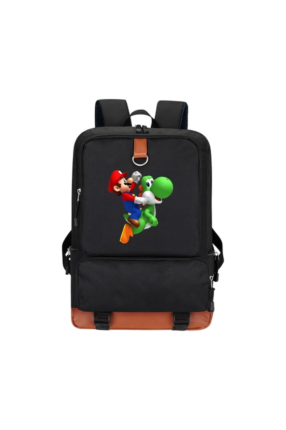 Large Capacity Canvas Backpack Retro Gaming Print Shoulder Bag with 3D Mushroom Emblem for School Commute Travel Laptop Bookbag (Age 6+)