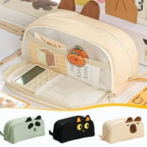 Large Capacity Canvas Pencil Case | Embroidery Pen Bag | Cute Animal Inspired Design | Zippered Multifunctional Storage Pouch | Holds 100 Pens | 8.66x4.33x3.15 in | Waterproof Stationery Organizer