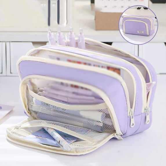 Large Capacity Canvas Pencil Case Zippered Organizer Pen Bag Stationery Supplies Storage Pouch Cosmetic Travel Organizer For Office Desk Accessories Adults