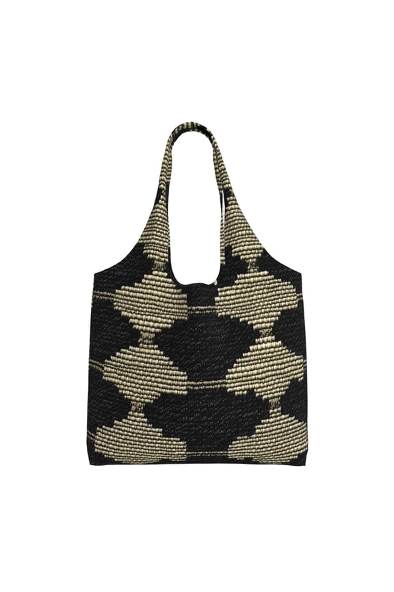 Large-Capacity Canvas Shoulder Bag Tote Bag Ideal For Shopping Groceries Travel Storage And Everyday Use Darkvoilet Houndstooth Checkered_1